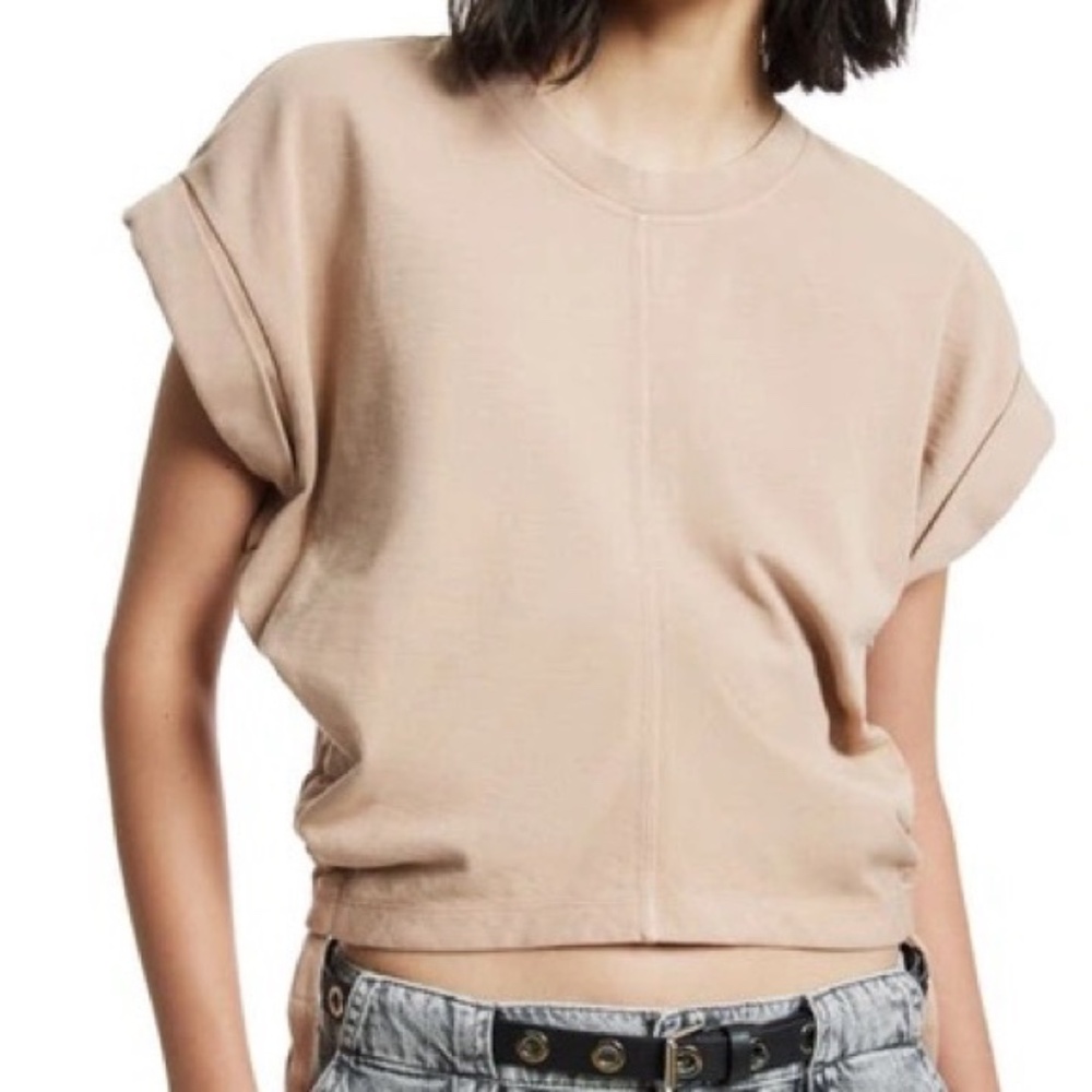 AllSaints Mira Side Ruched Crop Top Moonlight Beige Pink Small